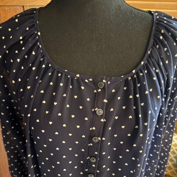 Lauren Conrad Sheer Navy Blue Heart Blouse Size Medium - Picture 2 of 8